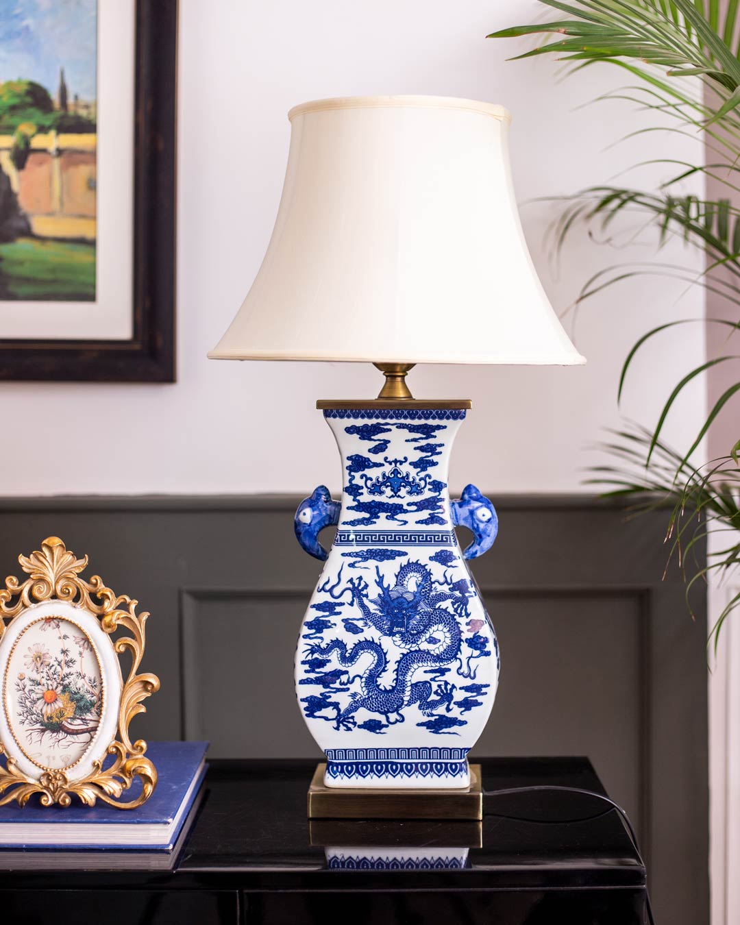 'Flying Dragon' Porcelain Vase Table Lamp
