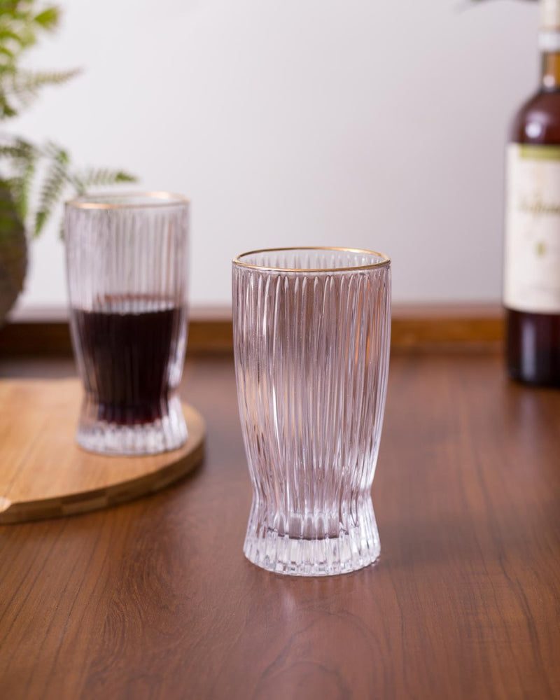 Crystal Ribbed Drinking Glass - Set Of 2