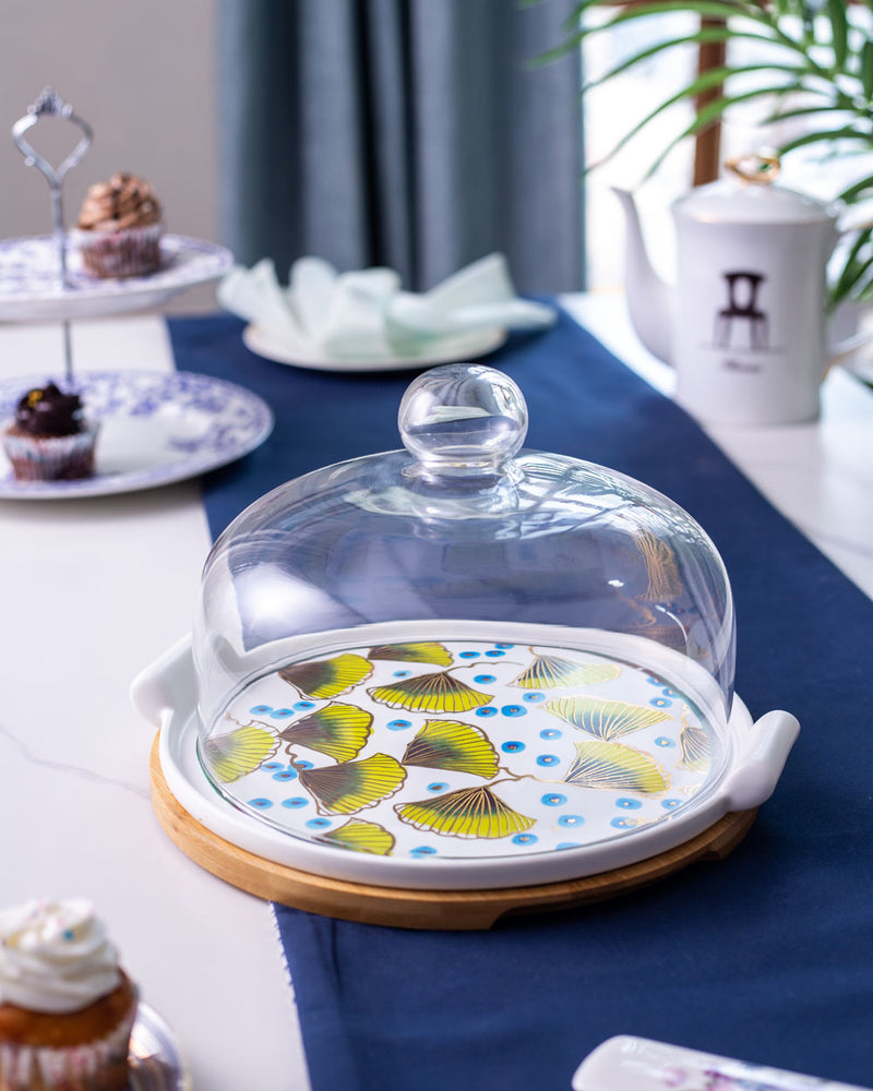 Ginkgo Cake Stand with Glass Dome