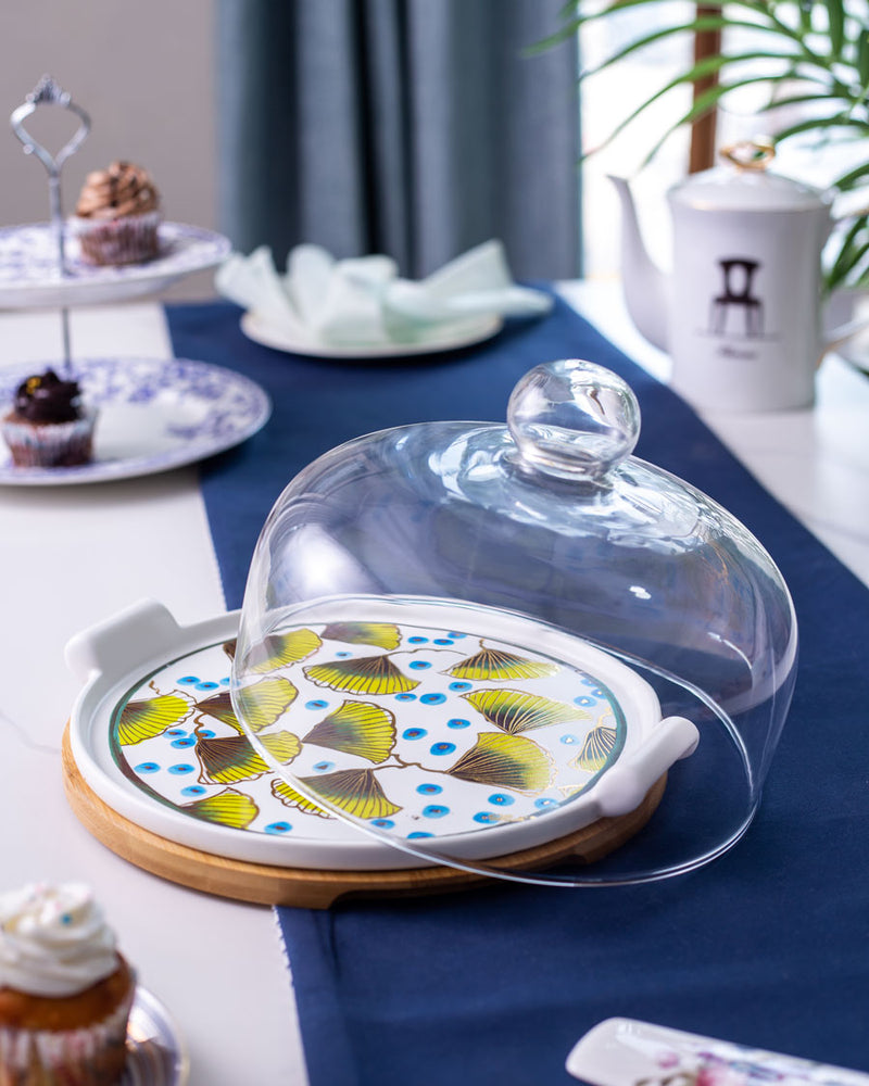 Ginkgo Cake Stand with Glass Dome