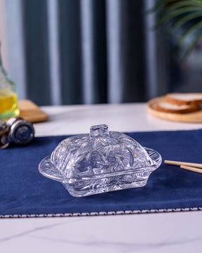 Vintage Clear Cut Glass Butter Dish