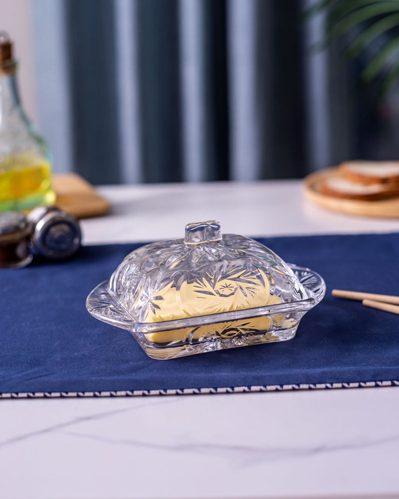 Vintage Clear Cut Glass Butter Dish