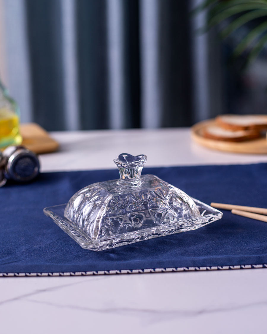 Vintage Clear Cut Glass Butter Dish