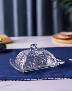 Vintage Clear Cut Glass Butter Dish