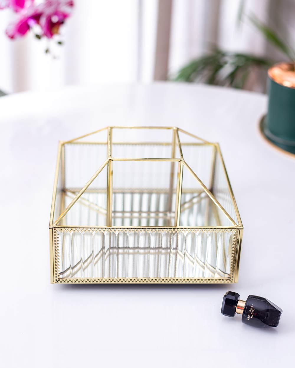 Striking Mirrored 5 Compartment Vanity Organiser
