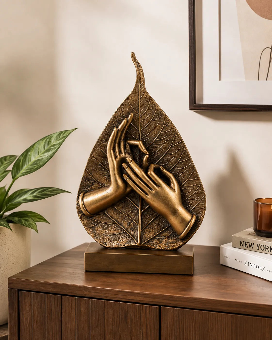 Sacred Hands Leaf Table Top Decor -  Brown
