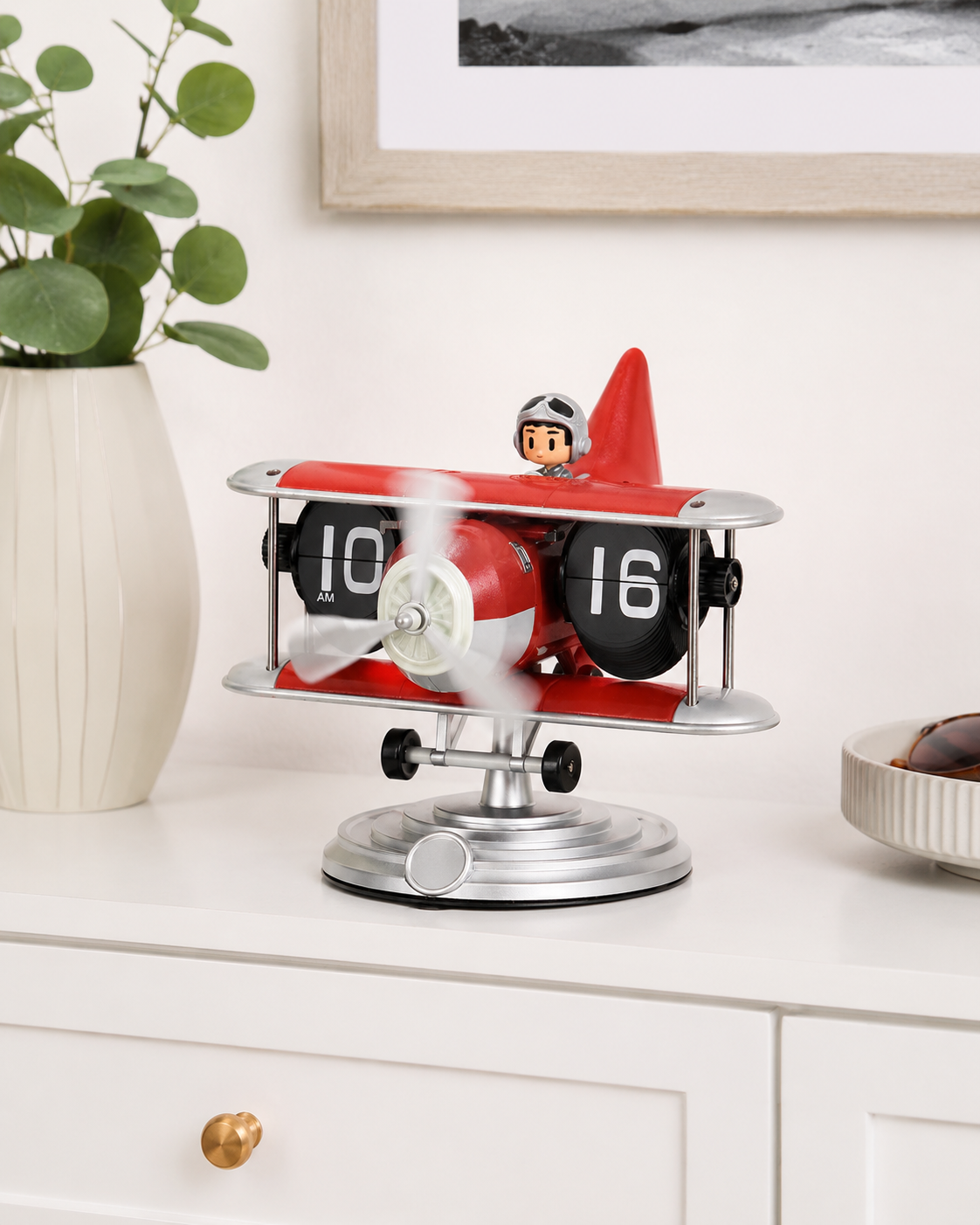 Vintage Pilot Airplane Flip Clock - Red 