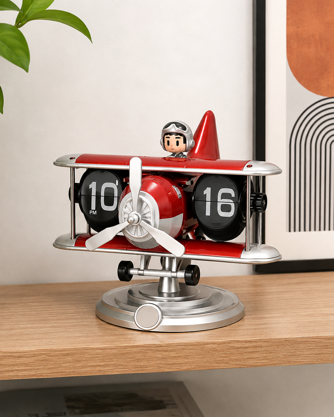 Vintage Pilot Airplane Flip Clock - Red 