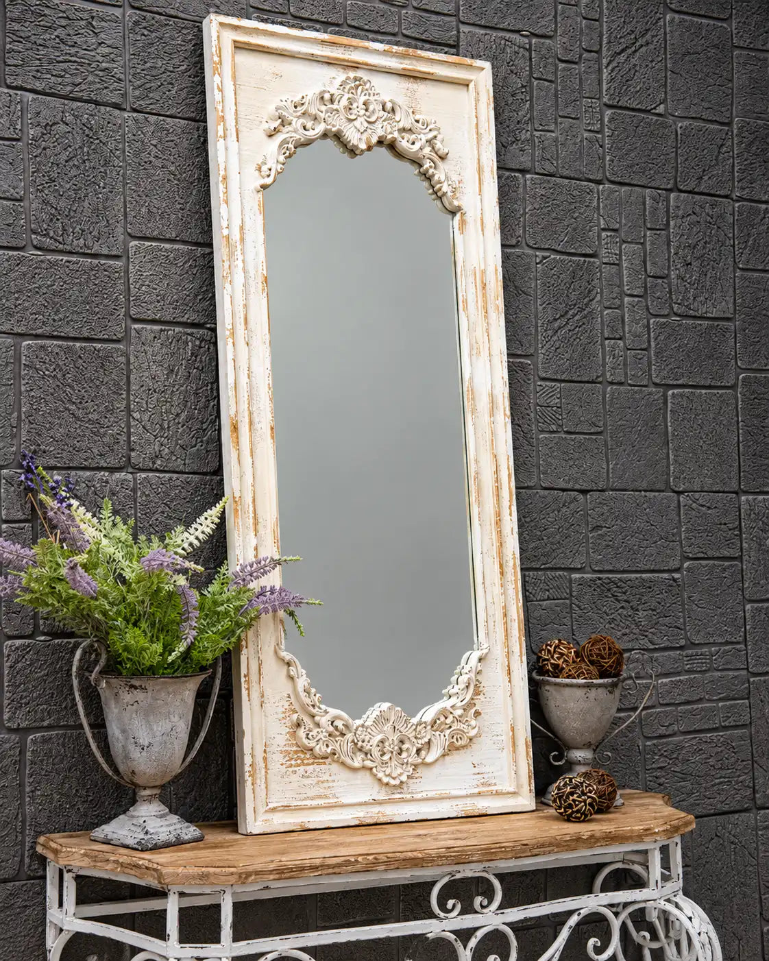 The Versailles Distressed Baroque Floor Mirror