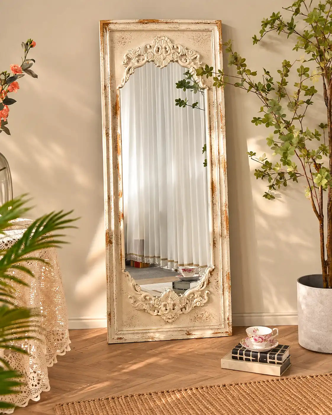 The Versailles Distressed Baroque Floor Mirror