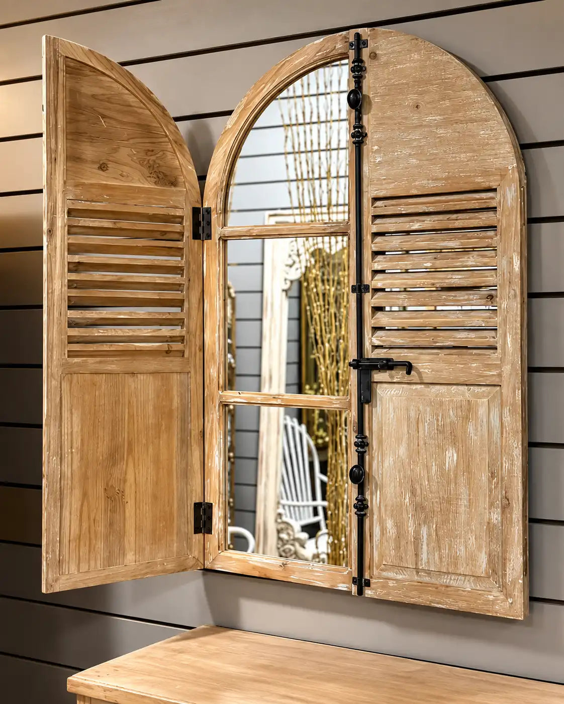 Rustic Arched Shutter Accent Mirror