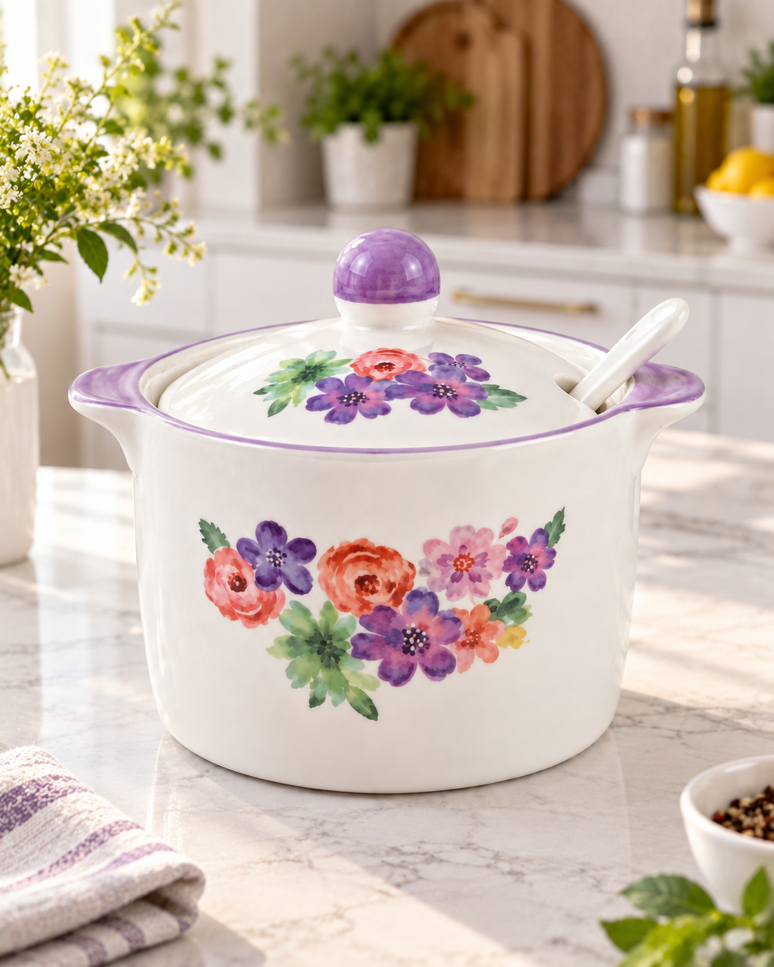Lavender Petal Casserole With Spoon