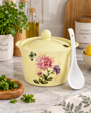 Floral Charm Covered Casserole With Serving Spoon - Yellow