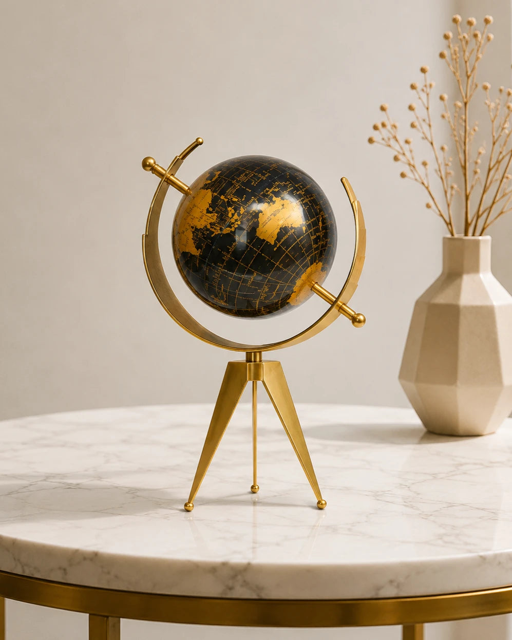 Gilded Midnight Tripod Globe Tabletop Accent