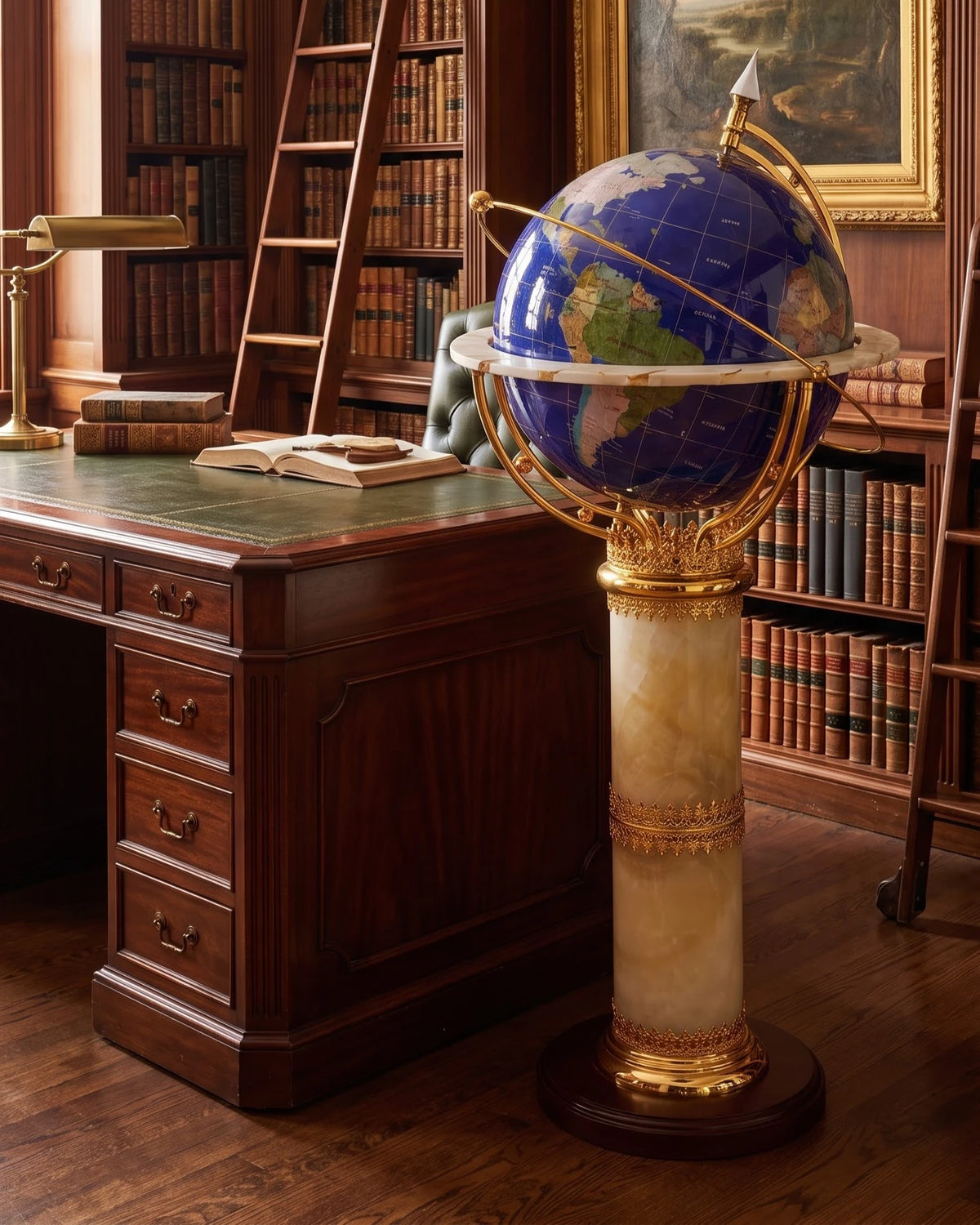 The Imperial Lapis Pedestal Globe