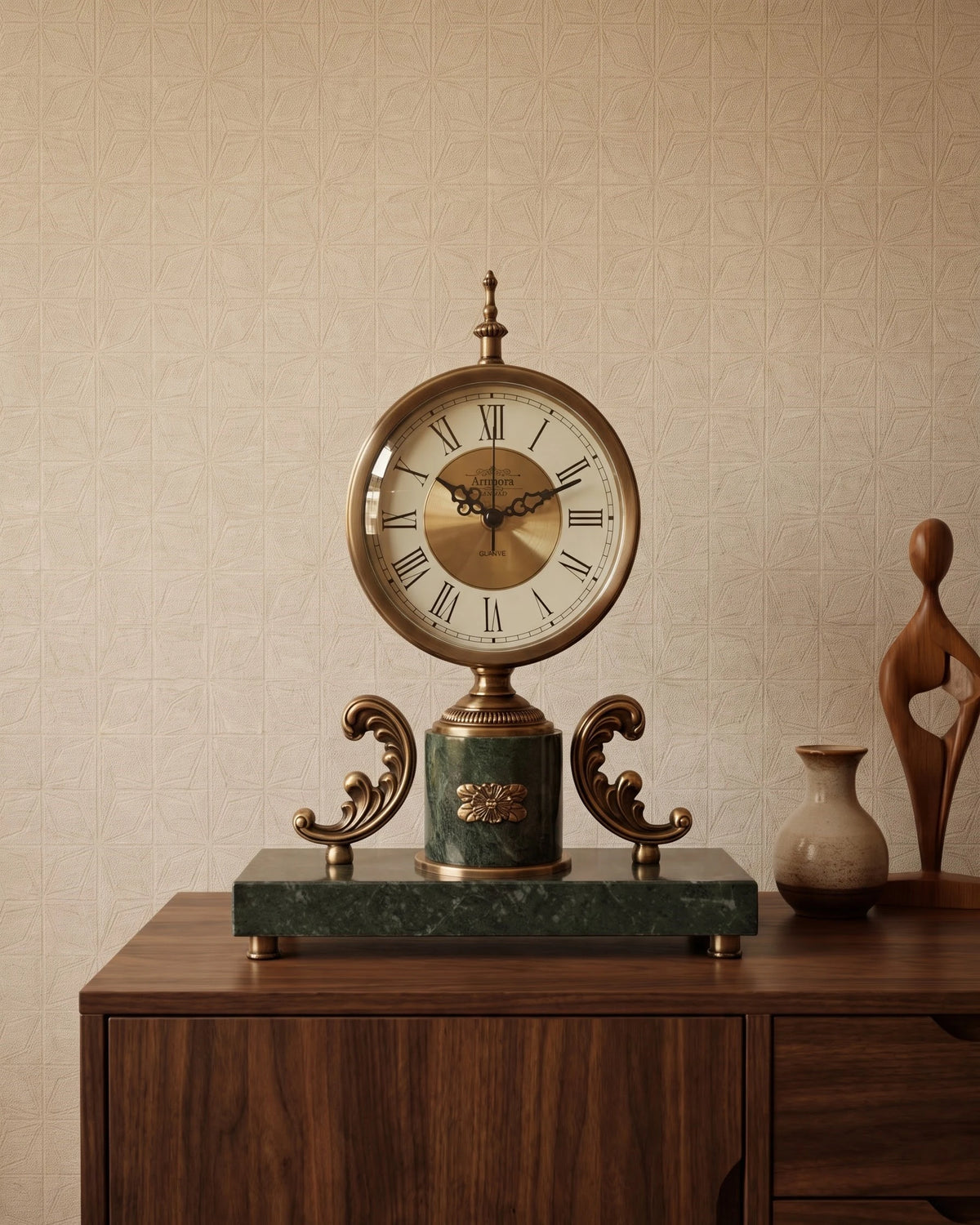 Neoclassical Emerald Green Marble Mantel Clock