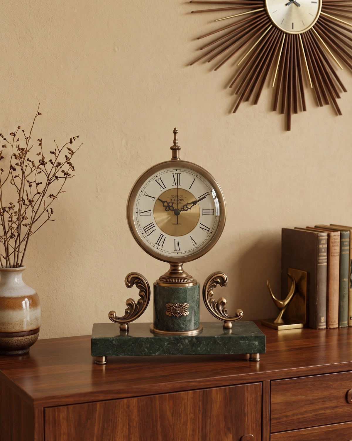Neoclassical Emerald Green Marble Mantel Clock