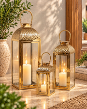 Aurevia Crown Candle Lantern - Set Of 3