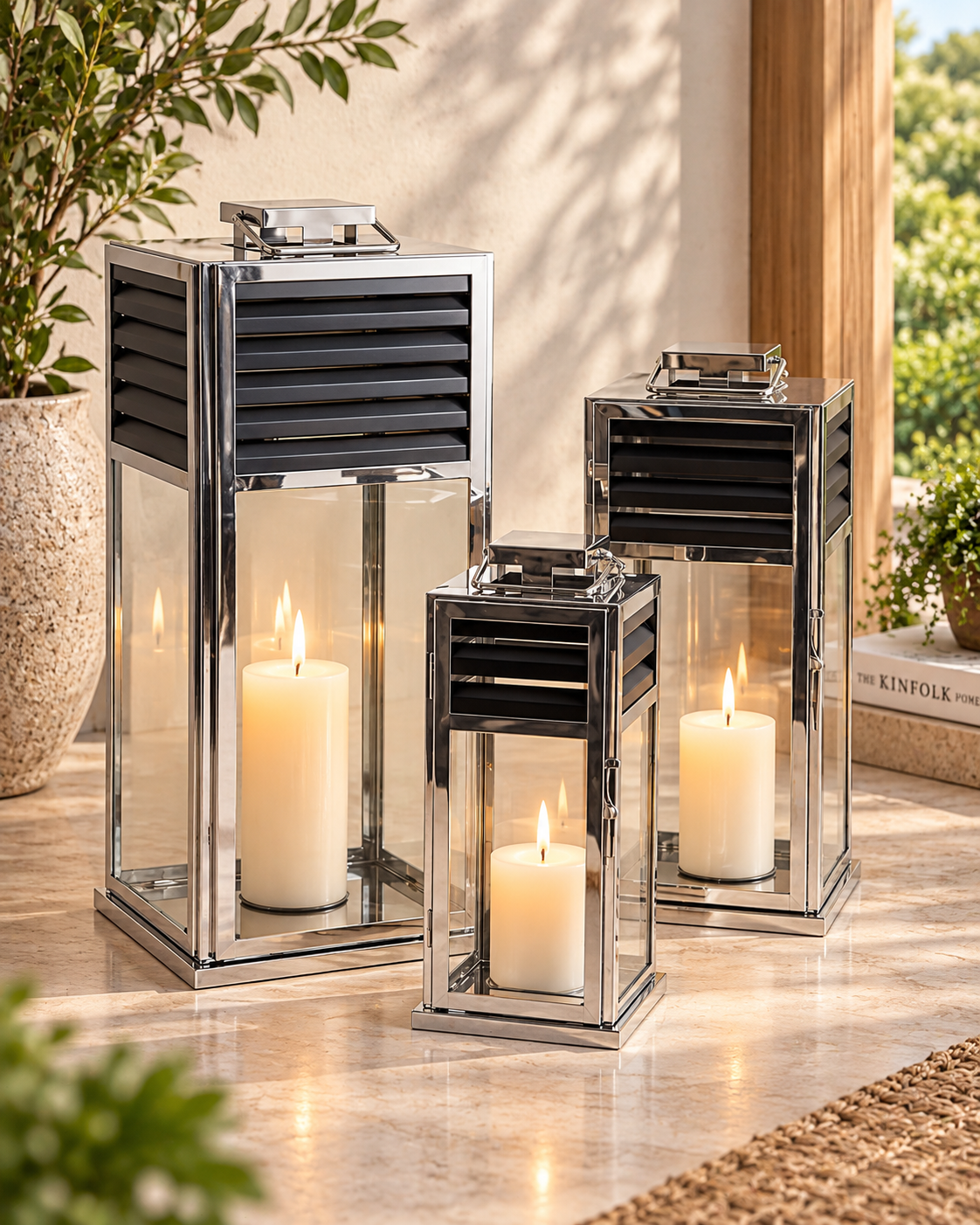 Modern Beam Lantern Candle Holder - Set Of 3