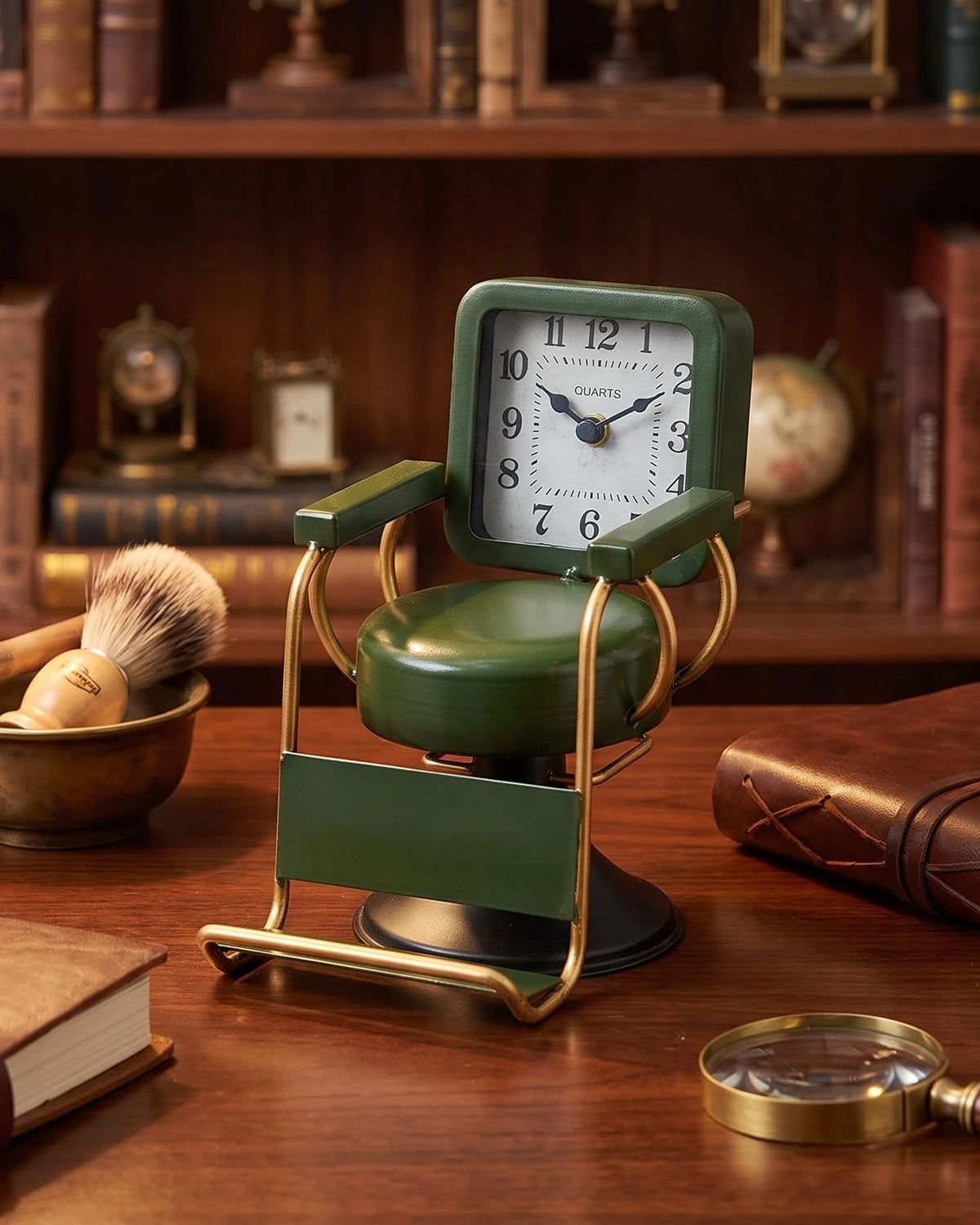 Vintage Barber Chair Desk Clock - Emerald Green