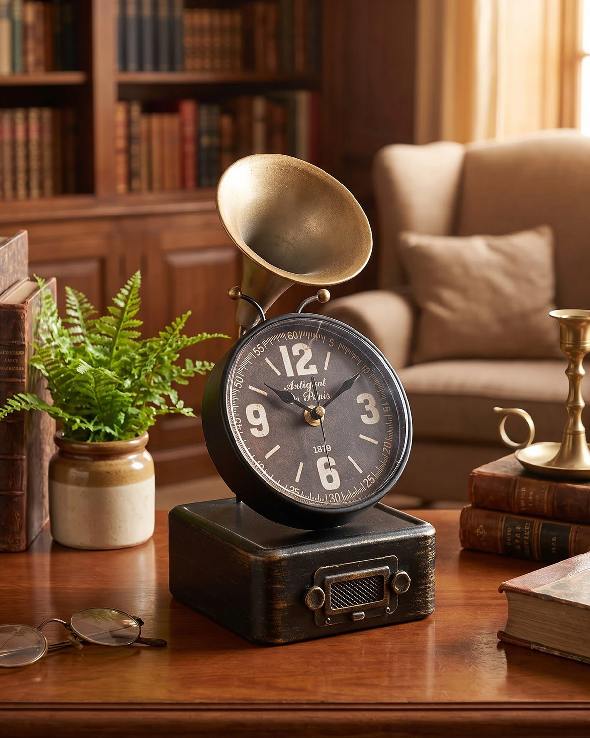 Vintage Parisian Gramophone Mantel Clock