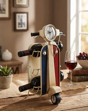 Vintage Scooter 3-Bottle Wine Rack with Clock