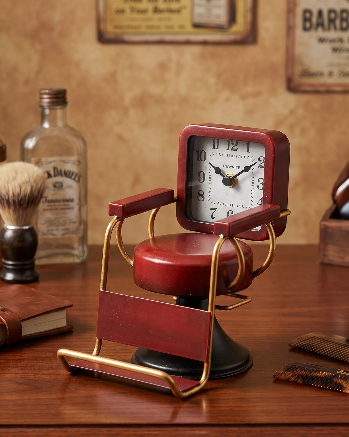Vintage Barber Chair Desk Clock - Red