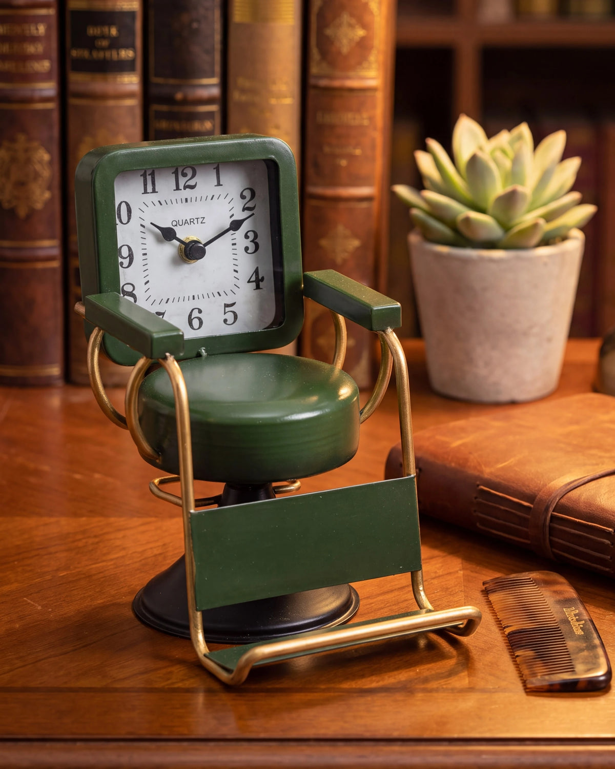 Vintage Barber Chair Desk Clock - Emerald Green
