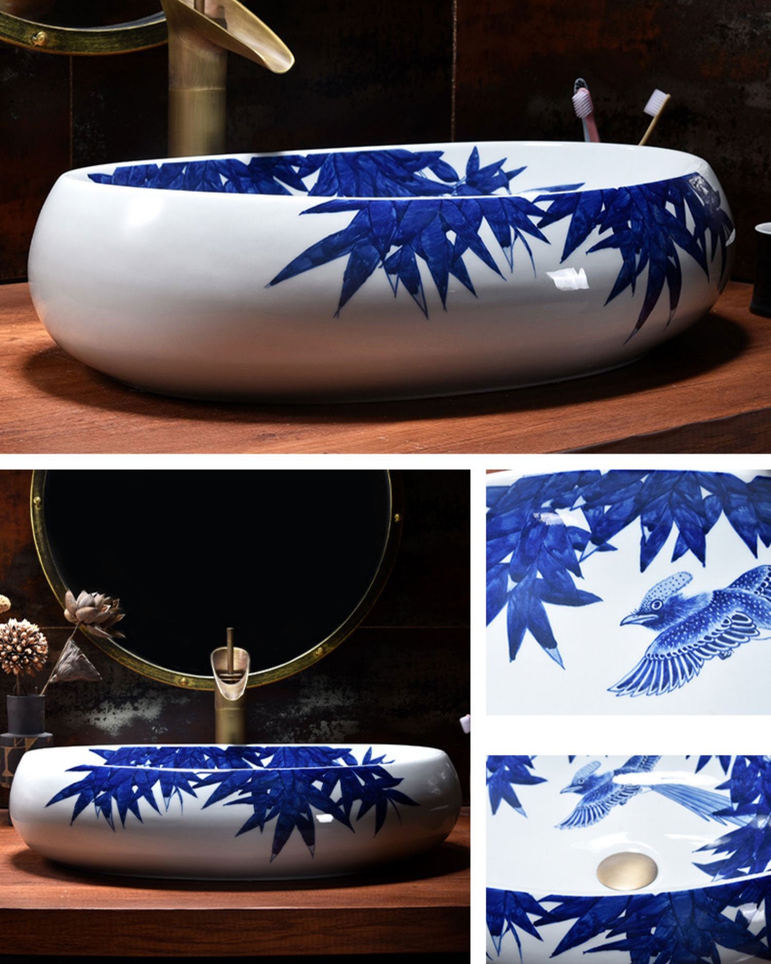 Bamboo Leaf Porcelain Counter Top Basin