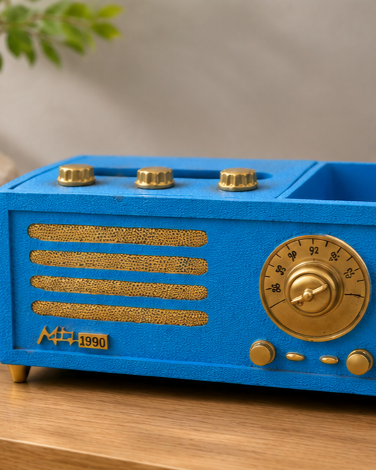 Vintage Radio Desk Organizer & Tissue Holder - Blue 