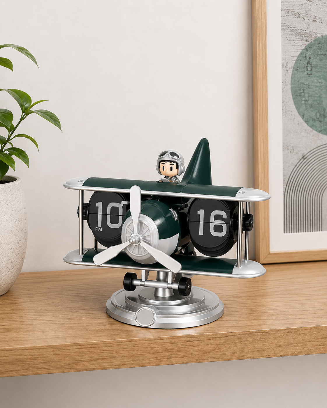 Vintage Pilot Airplane Flip Clock - Green 