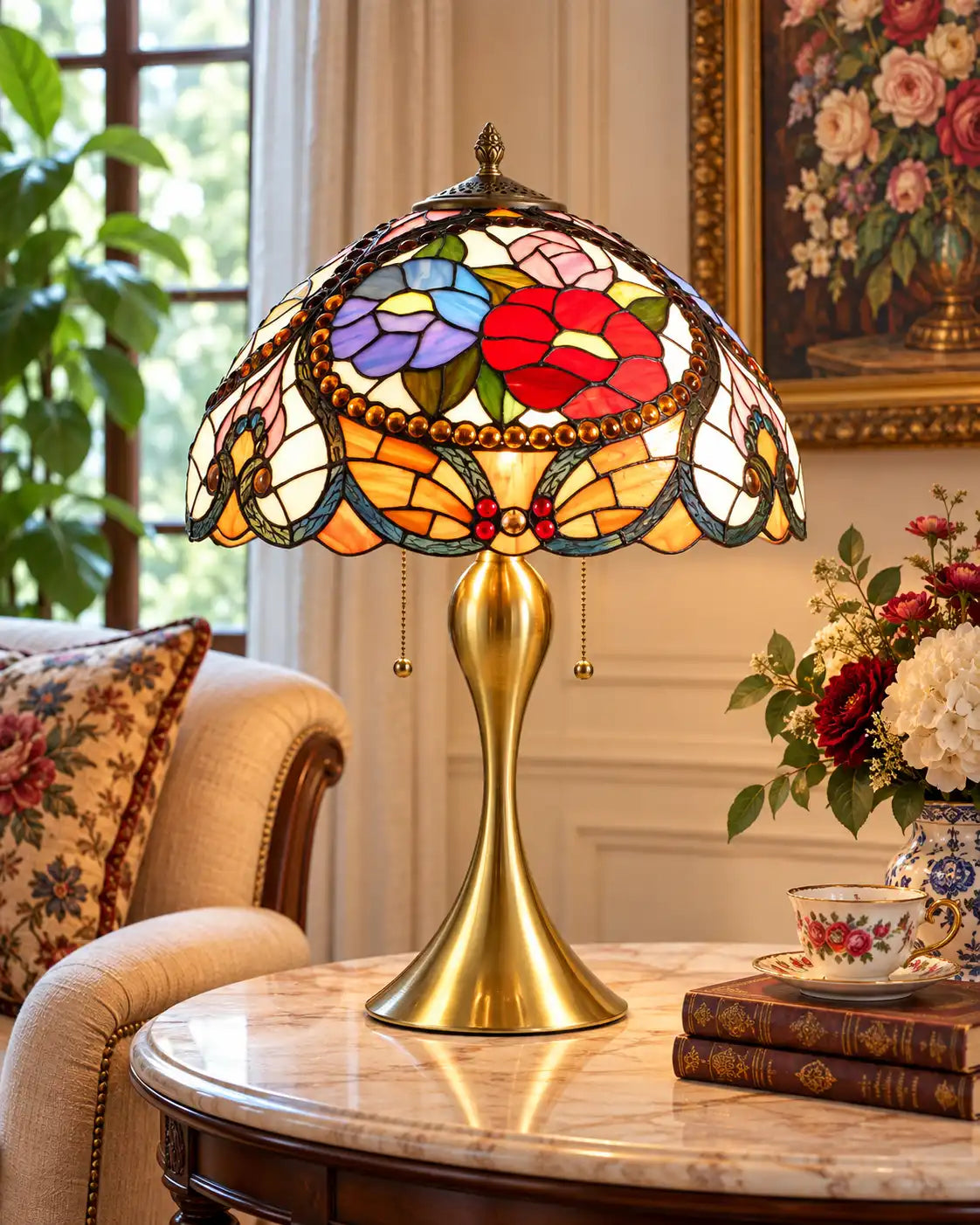Medallion Floral Tiffany Table Lamp