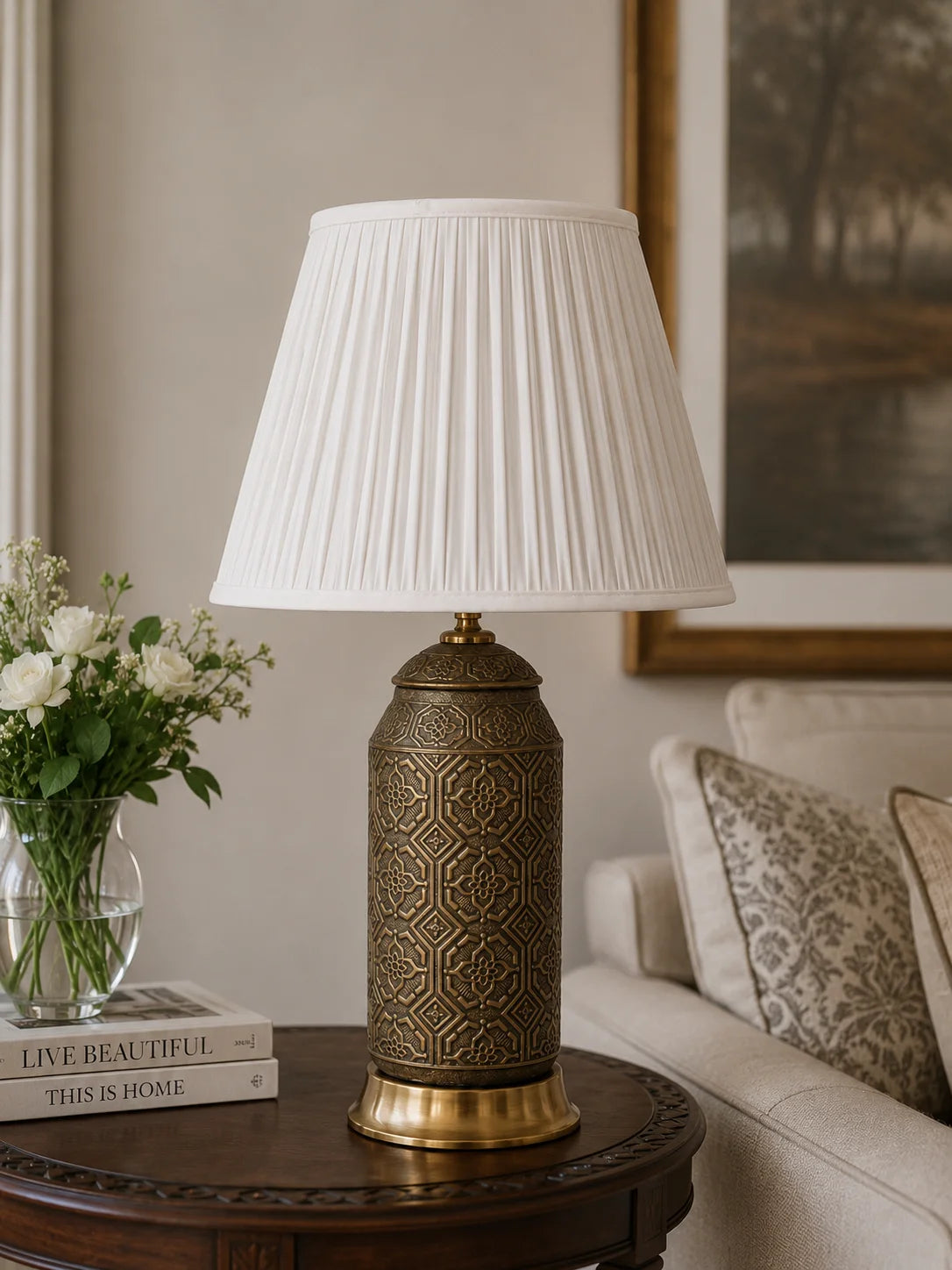 Moroccan Etched Brass Finish Table Lamp 