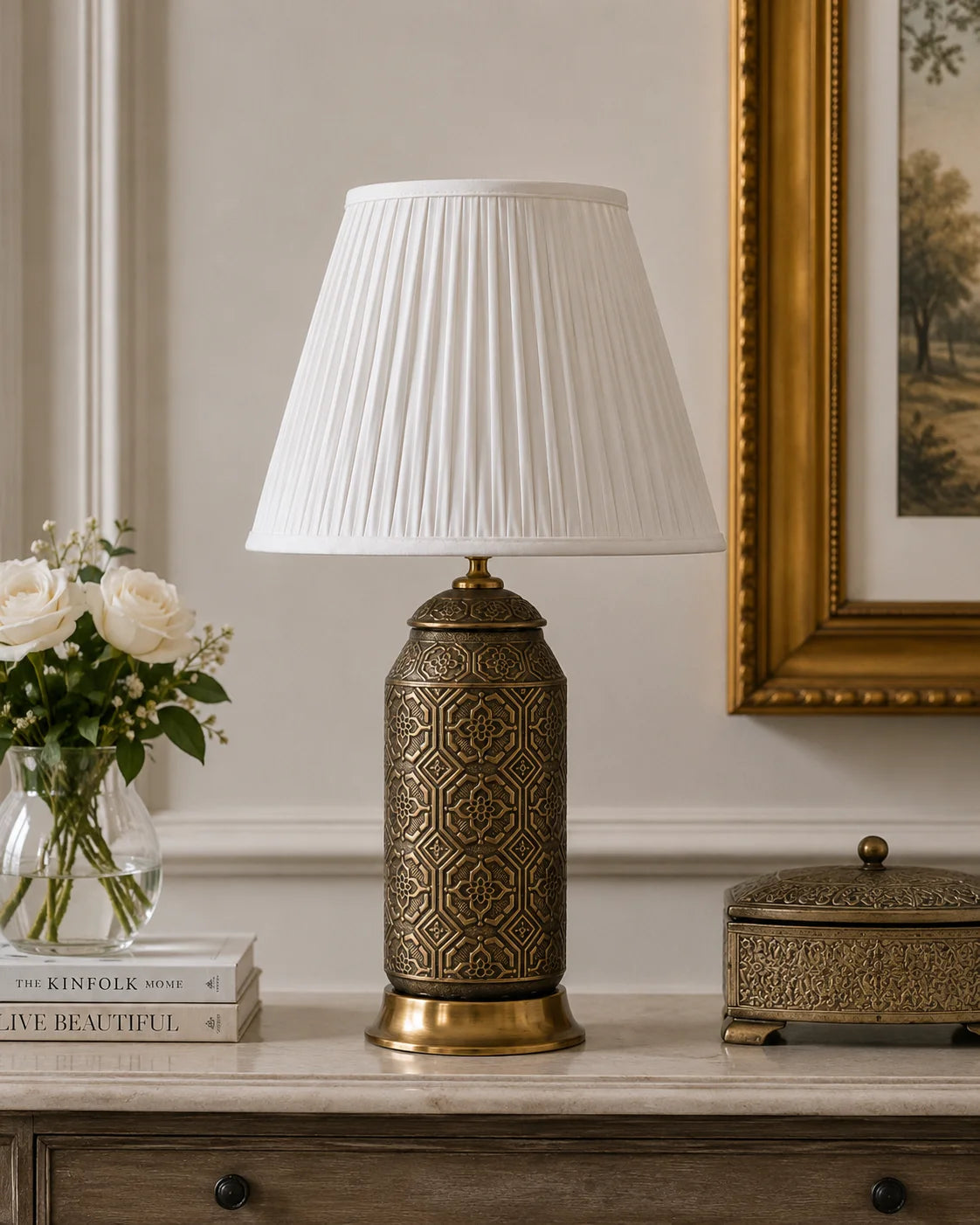 Moroccan Etched Brass Finish Table Lamp 