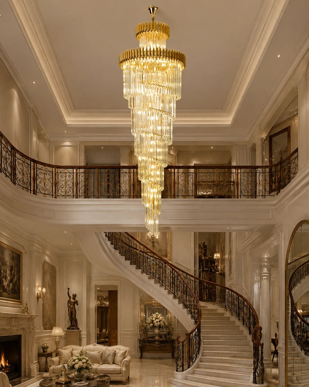 Geminus Long Crystal Chandelier - Gold 