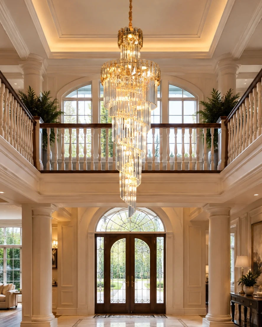 Spiral Cascade Crystal Double Height Chandelier 