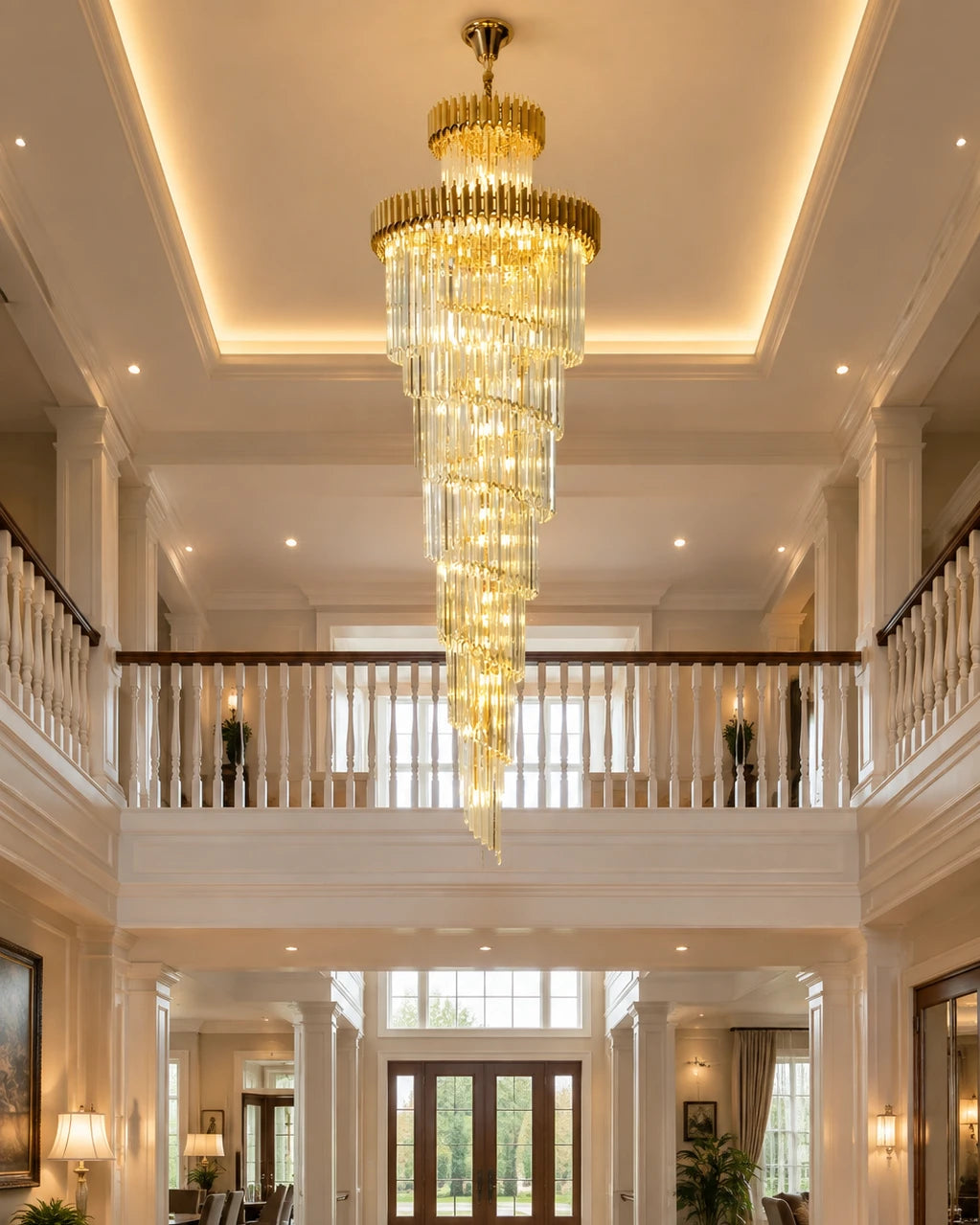 Geminus Long Crystal Chandelier - Gold 
