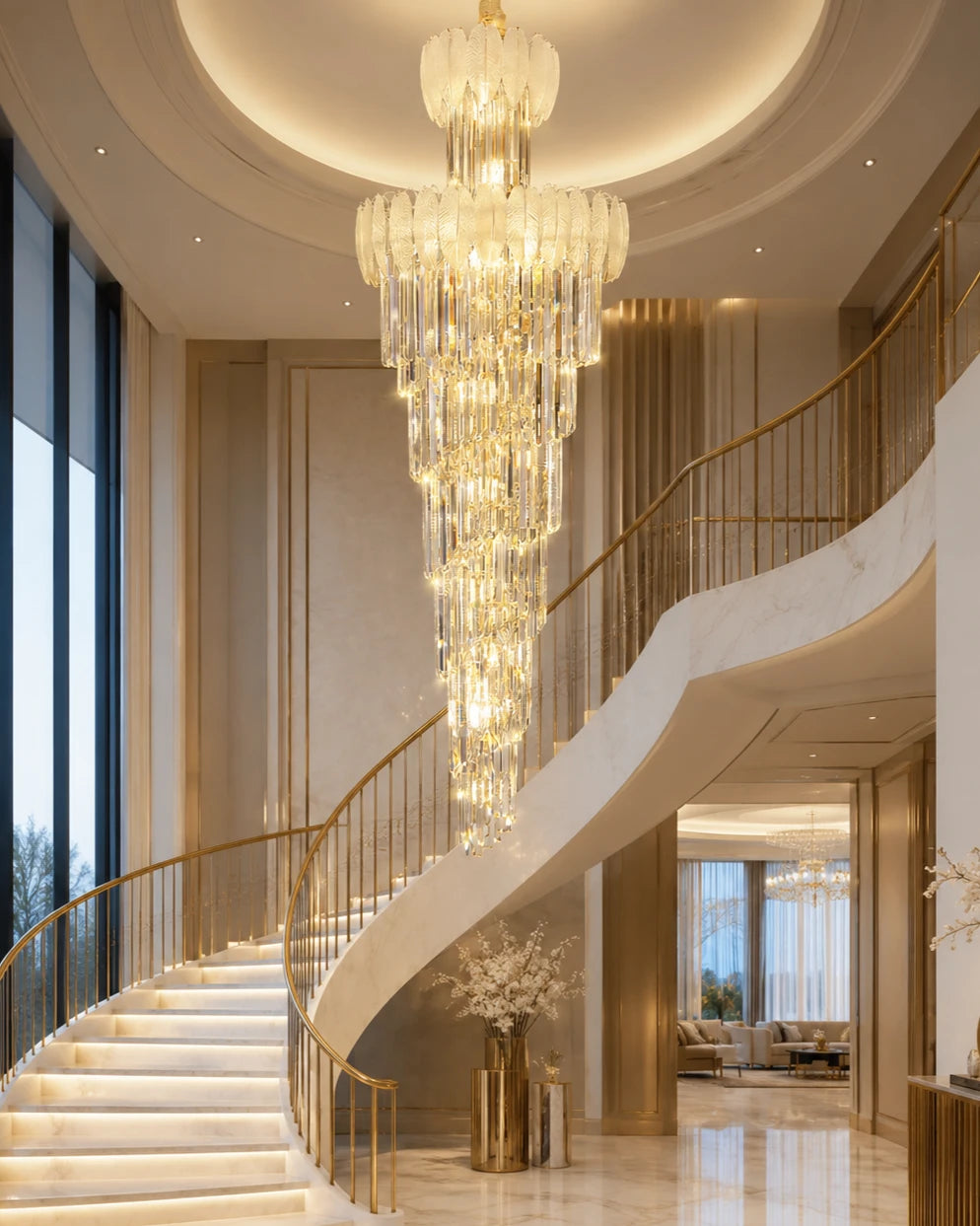 Aurora Spiral Crystal Double Height Chandelier 