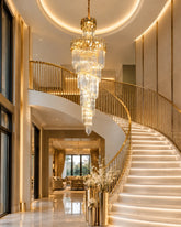 Spiral Cascade Crystal Double Height Chandelier 