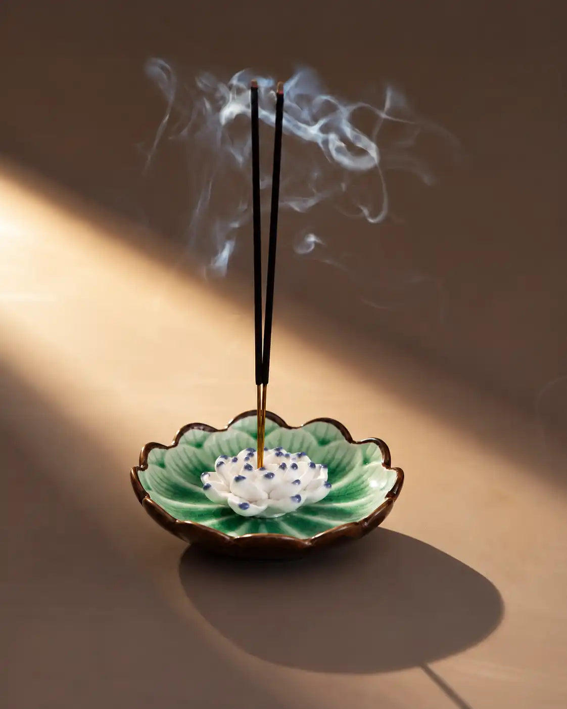 Lotus Bloom Ceramic Incense Holder - Green