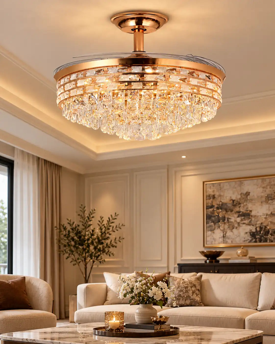 Radiant Halo Crystal Fan Chandelier