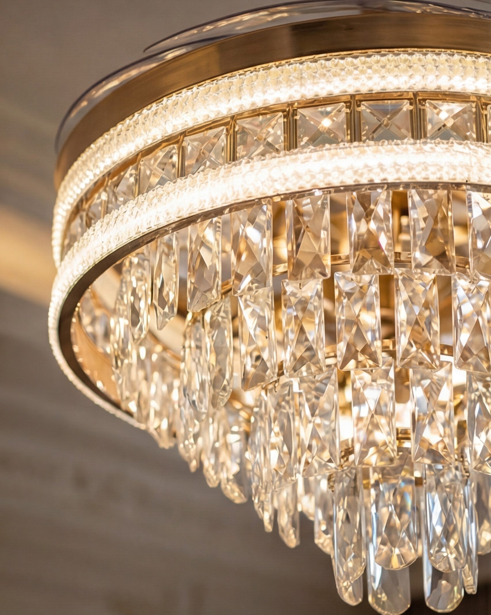 Luxury retractable ceiling fan with crystal detailing 