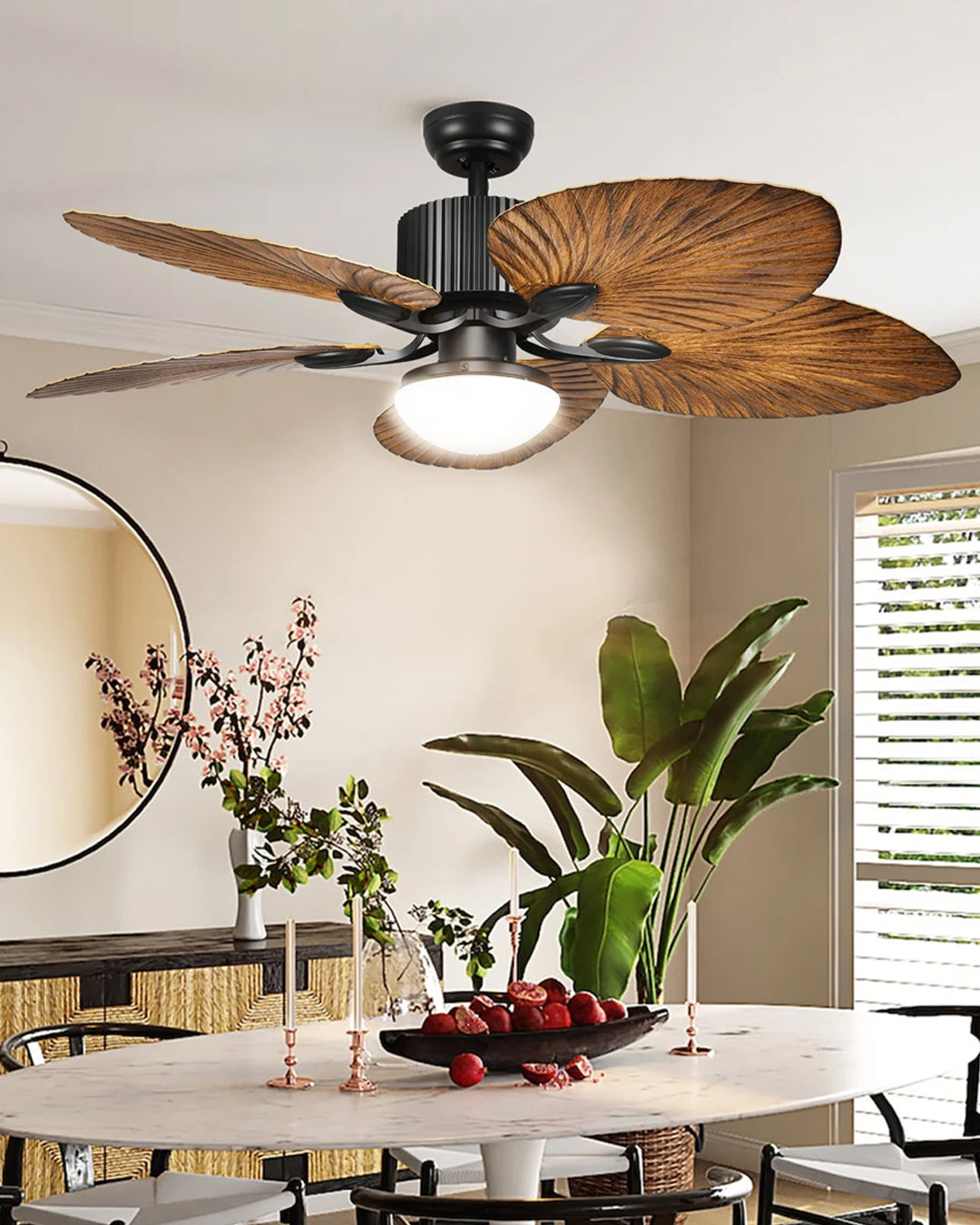 Luxury tropical ceiling fan with built in light fixture