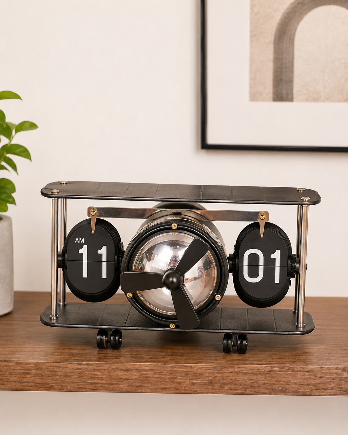 Propeller Engine Airplane Flip Clock - Black 