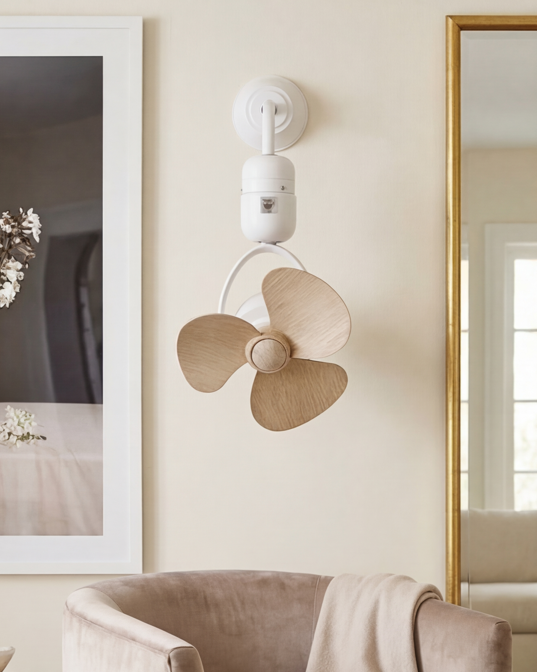 Modern Orbit Wall Mounted Fan - White & Brown 