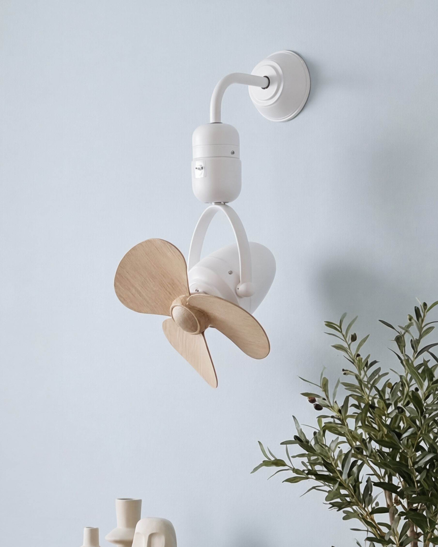 Modern Orbit Wall Mounted Fan - White & Brown