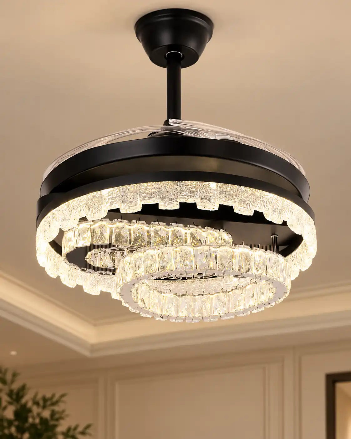 Crystal Orbit Halo Ceiling Fan Chandelier