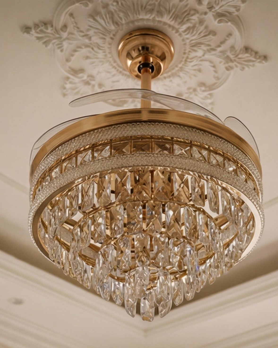 Modern crystal fan light for bedroom and living room 