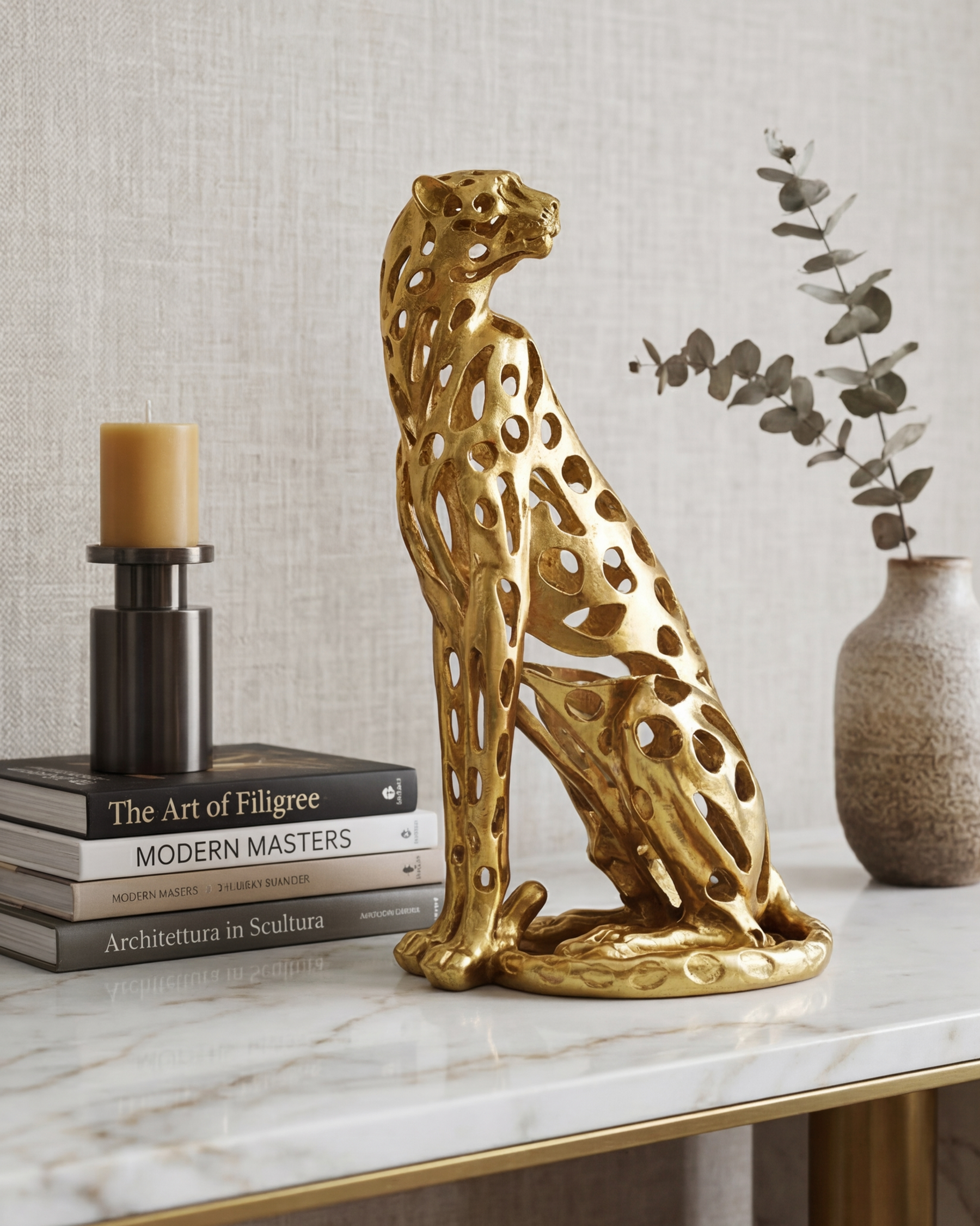 Golden Majesty Decorative Leopard Figurine - Small 
