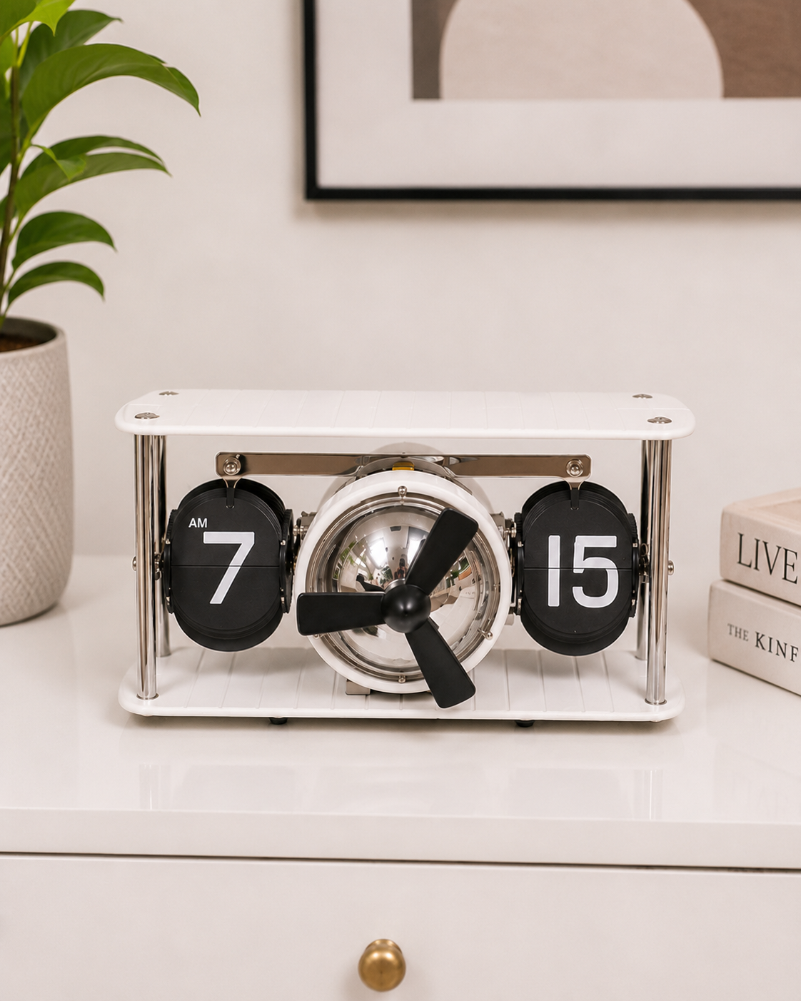 Propeller Engine Airplane Flip Clock - White 